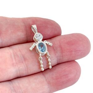 Estate Sterling Silver 925 Blue Cubic Zirconia Boy Charm Pendant